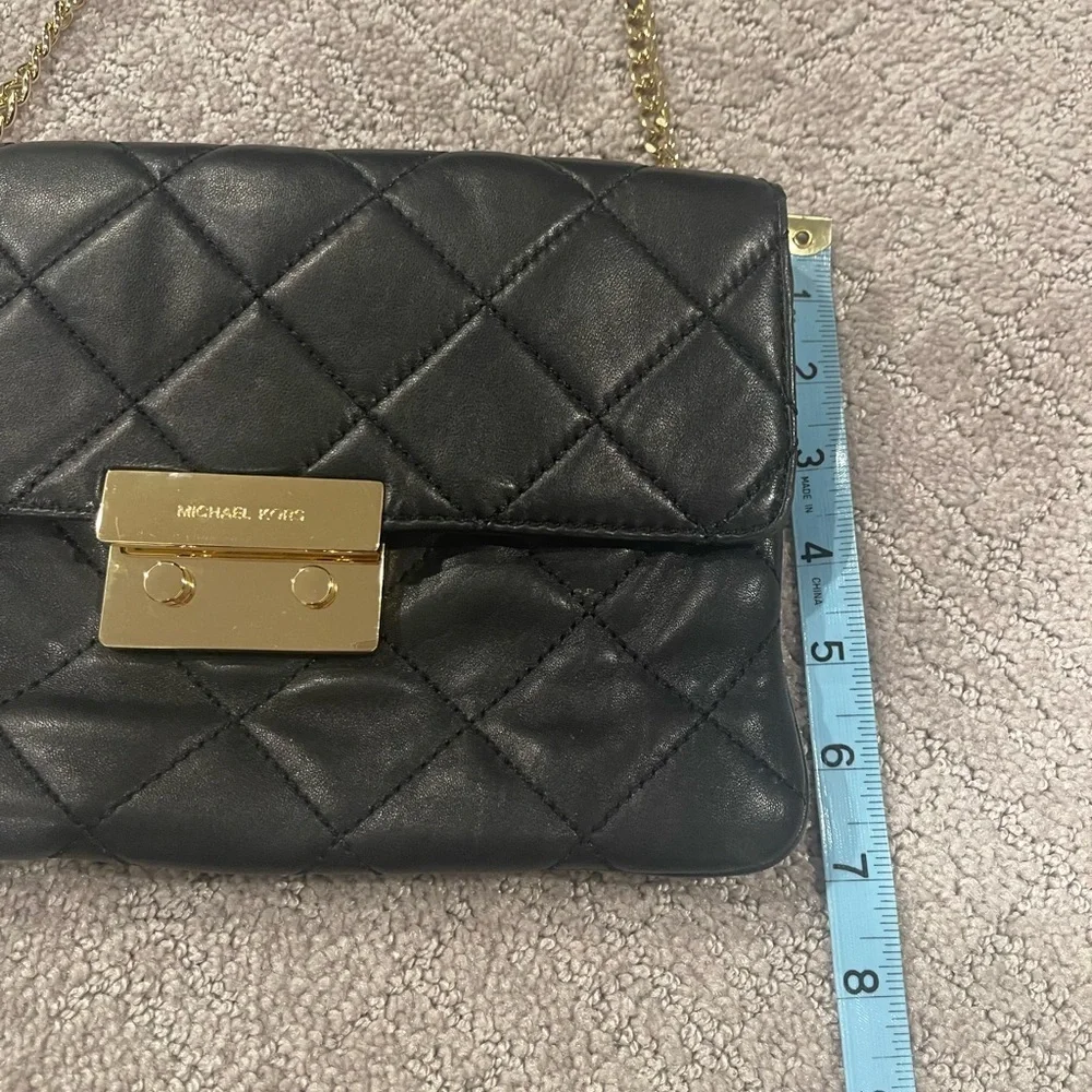Michael Kors Black Quilted Shoulder Bag with Gold Chain Strap, Small Size 10”x7”